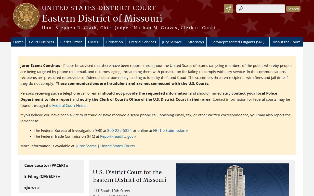 Eastern District of Missouri federal court access for Randolph County criminal cases