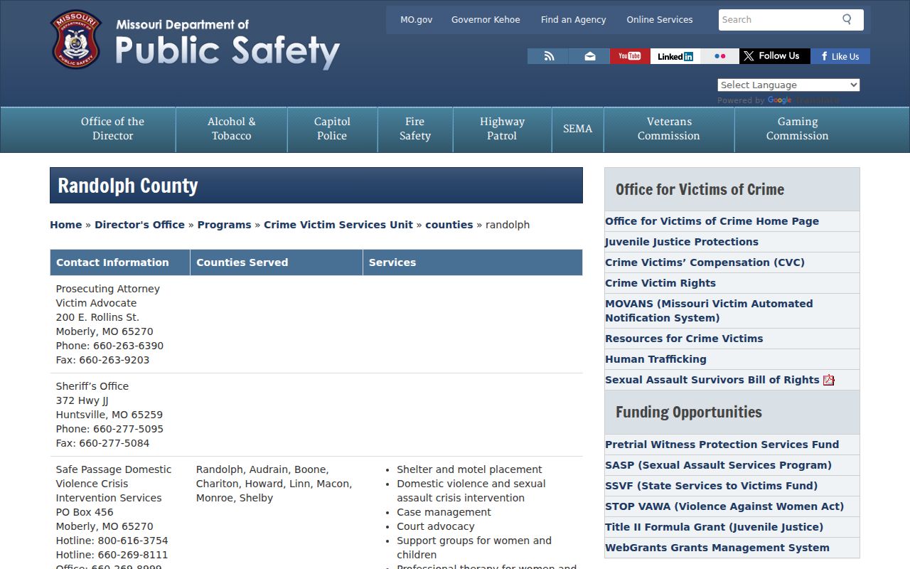 Randolph County criminal history contacts for sheriff and prosecutor records